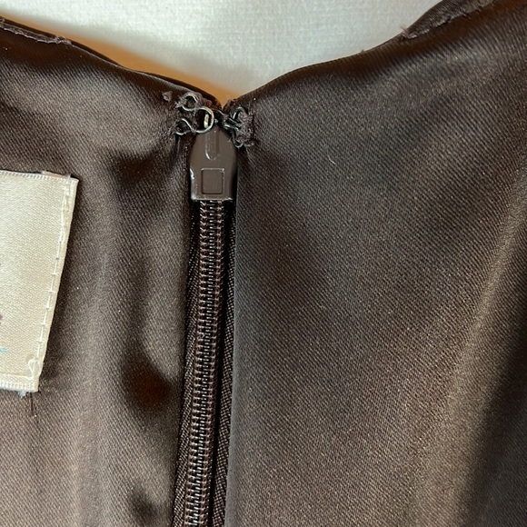 SUZI CHIN Chocolate Brown Cocktail Slimming Rouching Midi Sleeveless Dress 10 - Picture 4 of 9